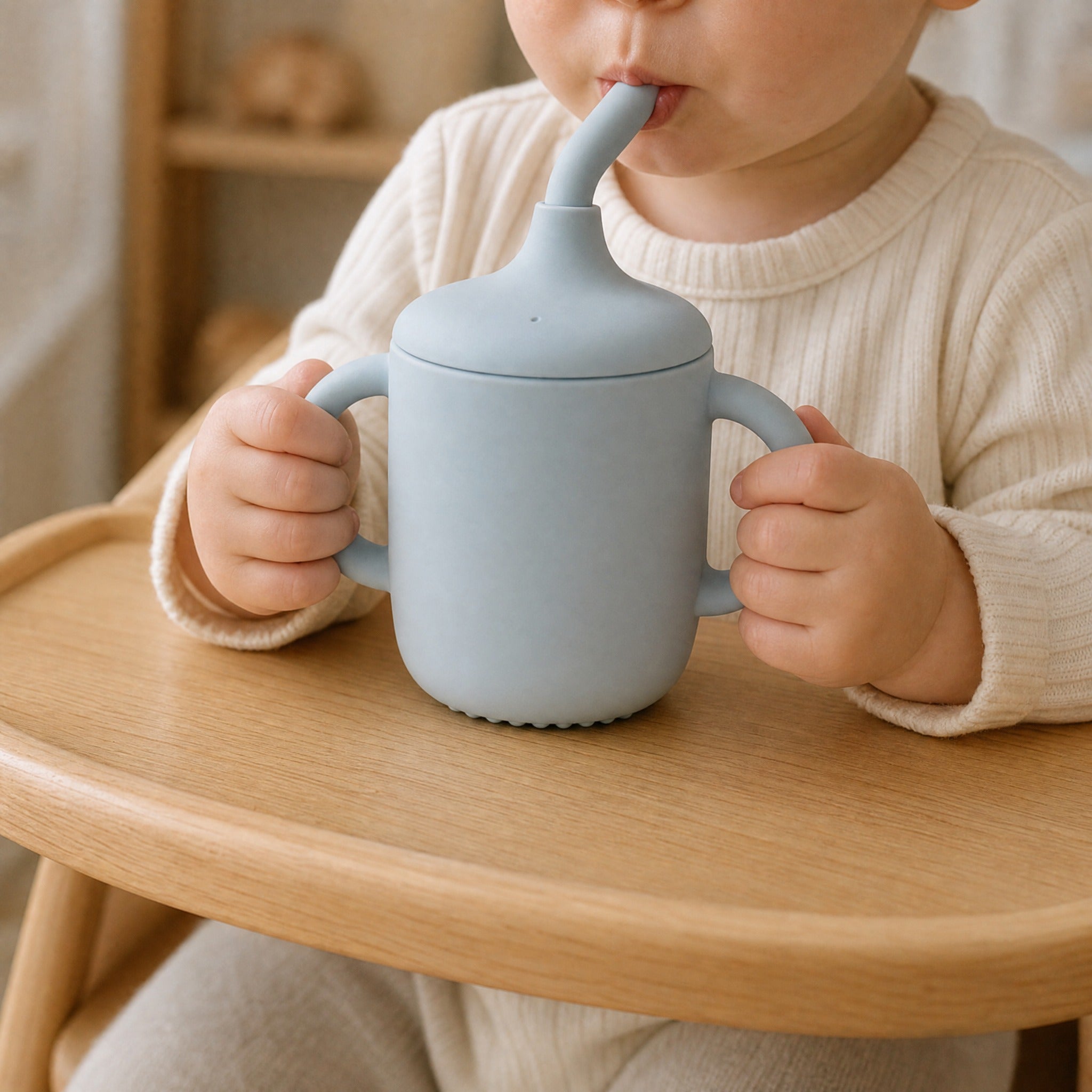 Silicone Sippy Cup with Straw – Baby Learning Cup with Dual Handles, Toddler Drinkware