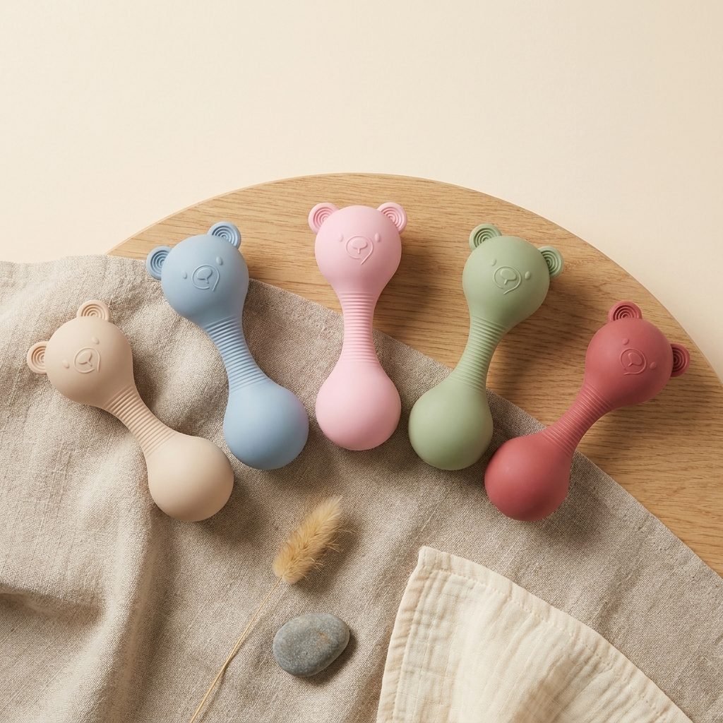 Silicone Bear Rattle – Baby Teether Toy for Newborns, Sensory Gift 0–12 Months