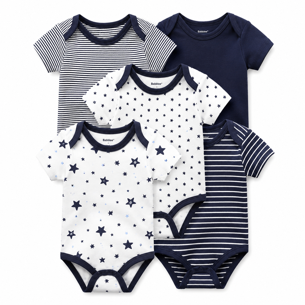 Baby Bodysuit Set – Soft Cotton Short Sleeve Onesies, Unisex Newborn Essentials, 5 Pack