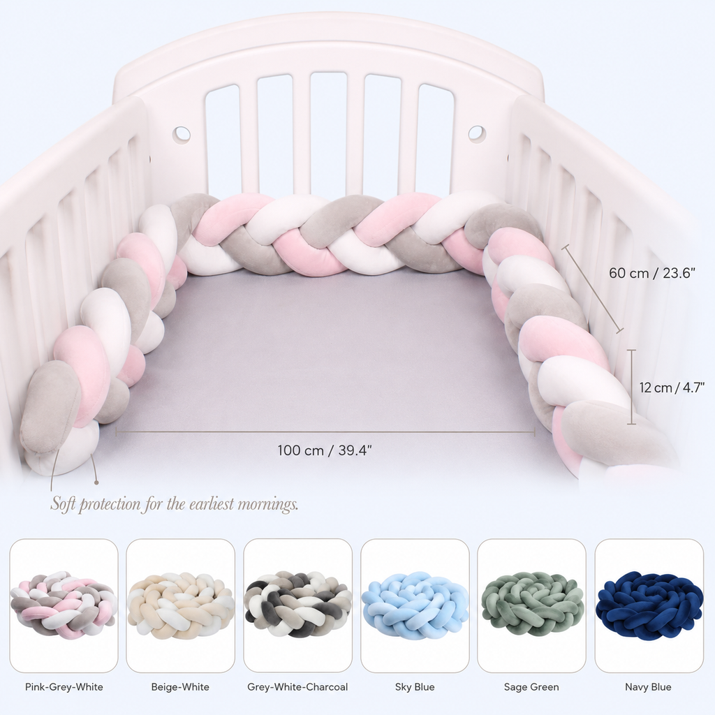 Braided Crib Bumper – Soft Knot Pillow Cushion for Baby Bed, Nursery Decor, Cot Protector