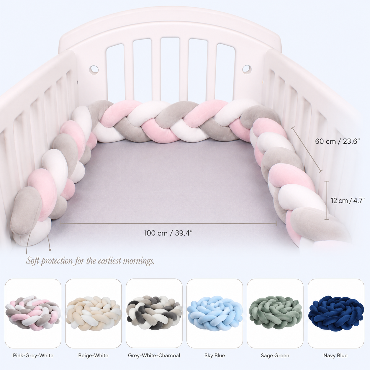 Braided Crib Bumper – Soft Knot Pillow Cushion for Baby Bed, Nursery Decor, Cot Protector