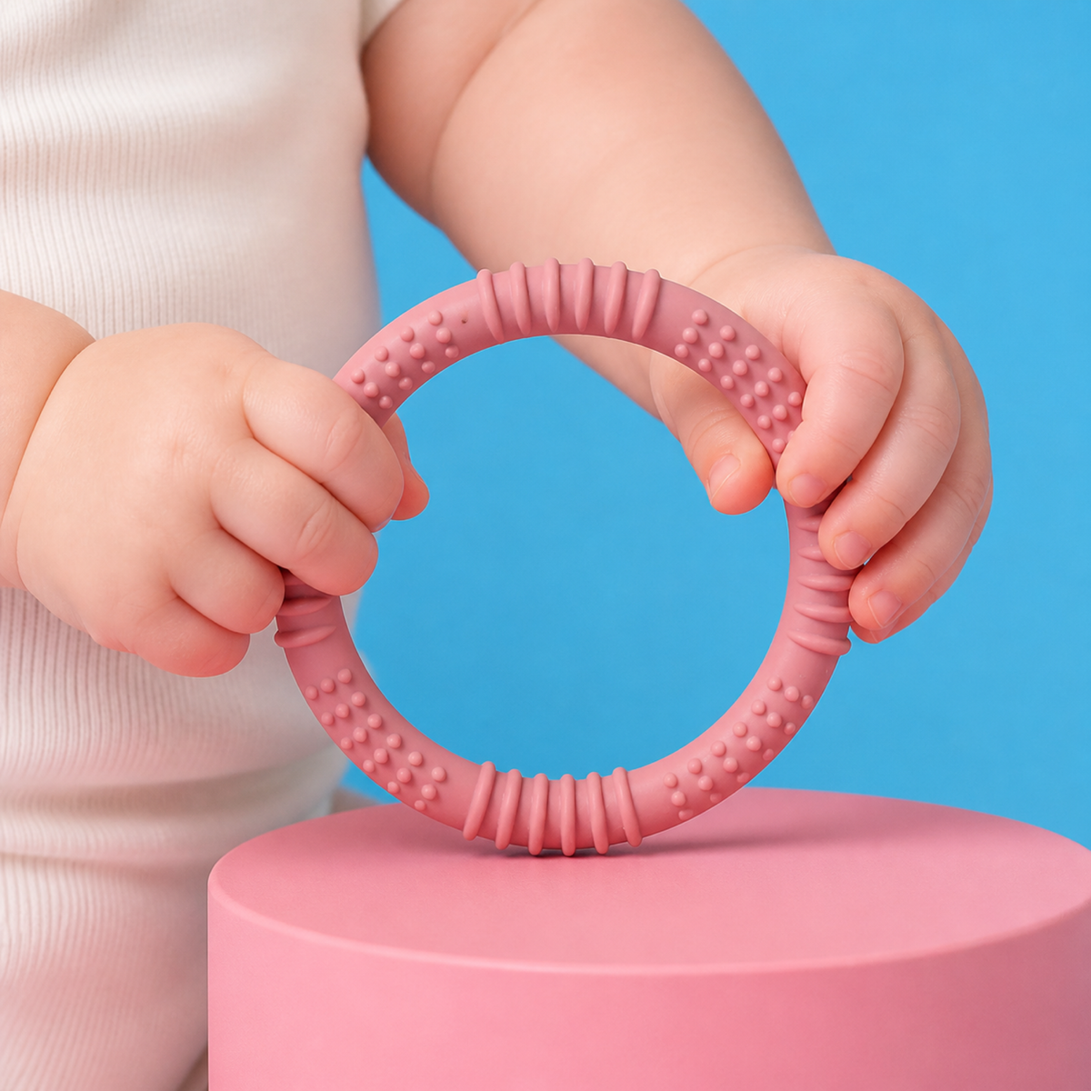 Baby Silicone Ring Teether – Textured Grip, BPA Free Teething Toy for Newborns and Infants