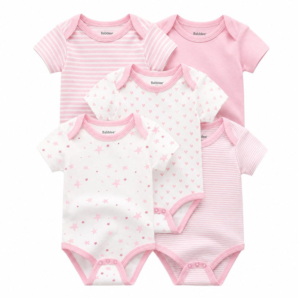 Baby Bodysuit Set – Soft Cotton Short Sleeve Onesies, Unisex Newborn Essentials, 5 Pack
