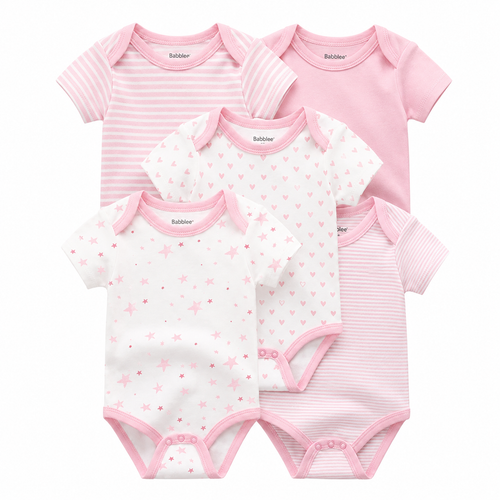 Baby Bodysuit Set – Soft Cotton Short Sleeve Onesies, Unisex Newborn Essentials, 5 Pack
