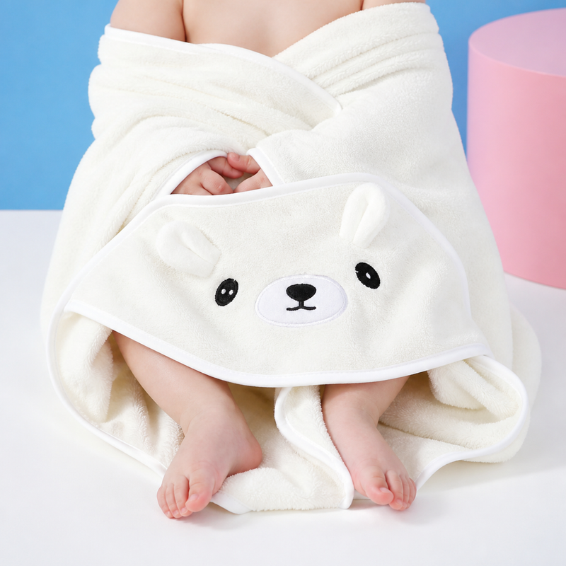 Hooded Baby Towel – Soft Coral Fleece, Quick Dry Absorbent Bath Towel, Blanket and Bathrobe