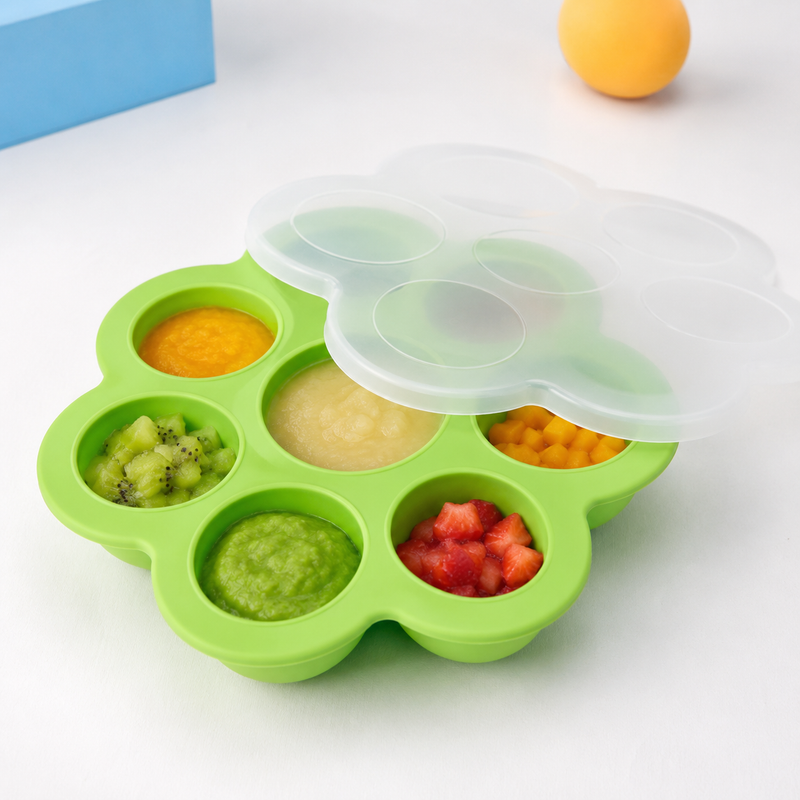 Baby Food Freezer Tray – Reusable 7-Cavity Silicone Mold with Lid for Snacks and Homemade Portions