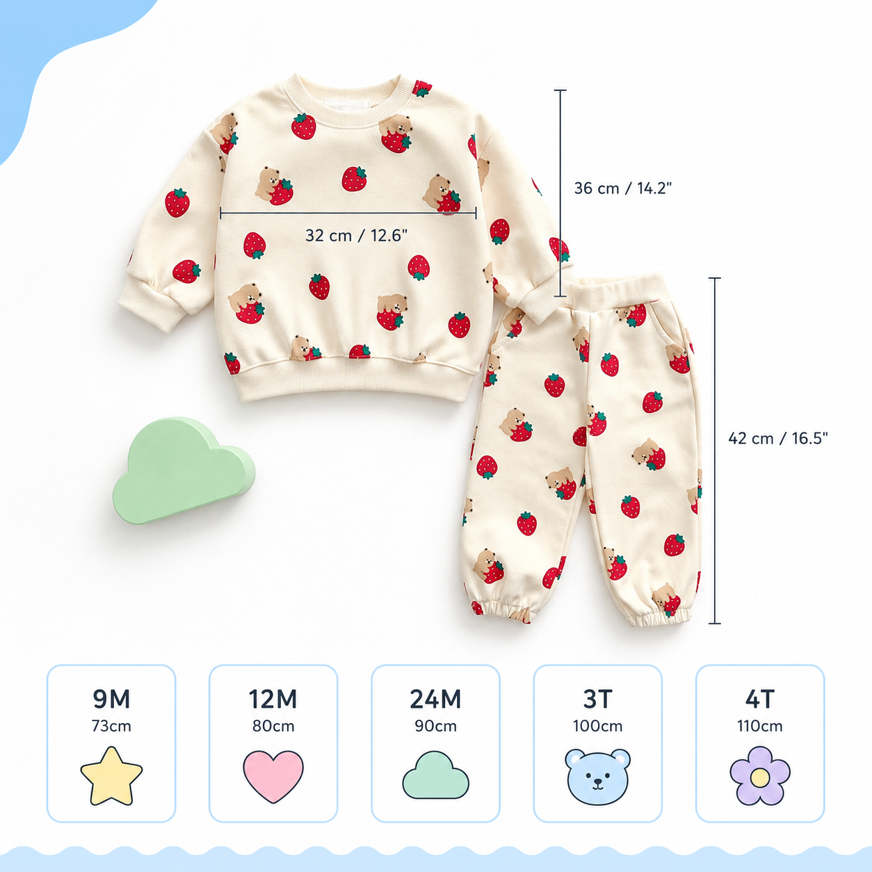Baby Strawberry Tracksuit – Cotton Pullover & Joggers Set, Loose Fit Toddler Outfit