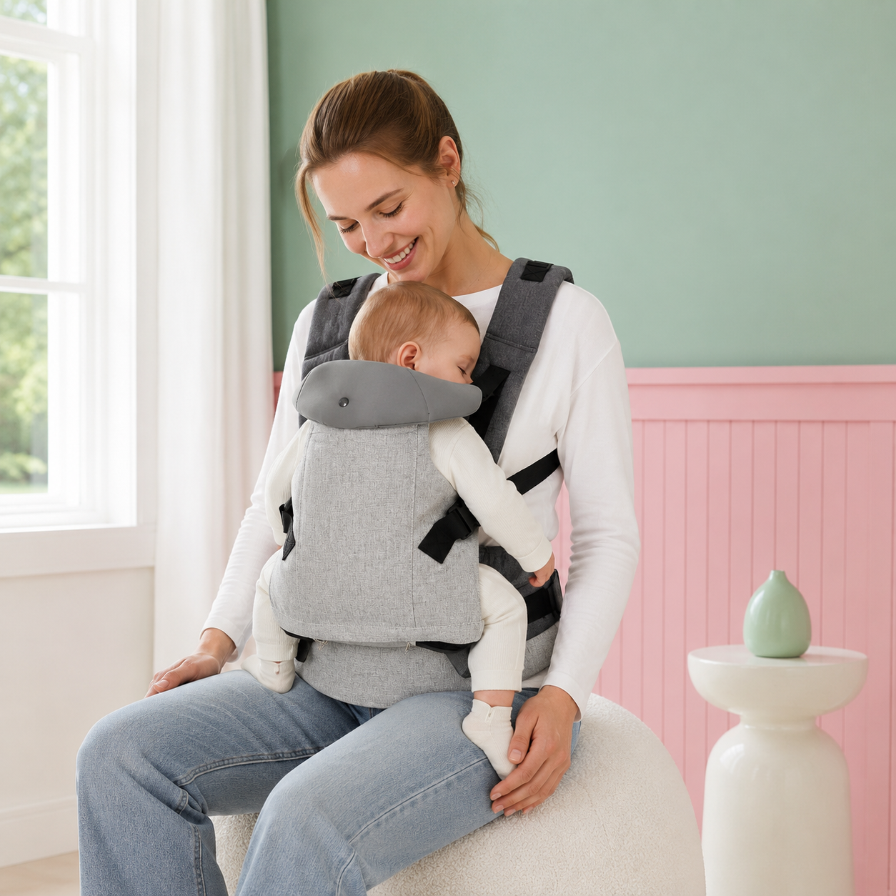 Baby Carrier with Hip Seat – Front Back Carry, Lumbar Support, All Seasons, Newborn to Toddler