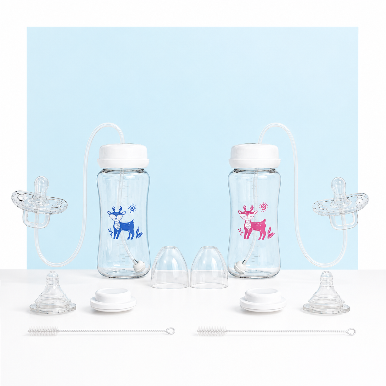 Hands-Free Baby Bottle – 300ml Wide-Neck Feeding Set with Pacifier & Gravity Ball