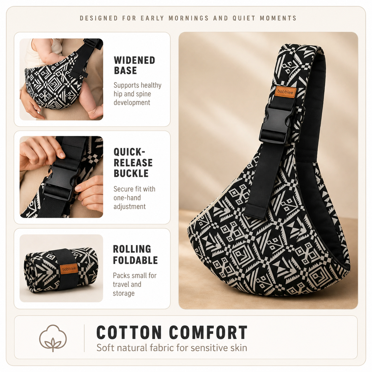 Baby Ring Sling Carrier – Cotton Wrap for Newborn to Toddler, Adjustable Strap