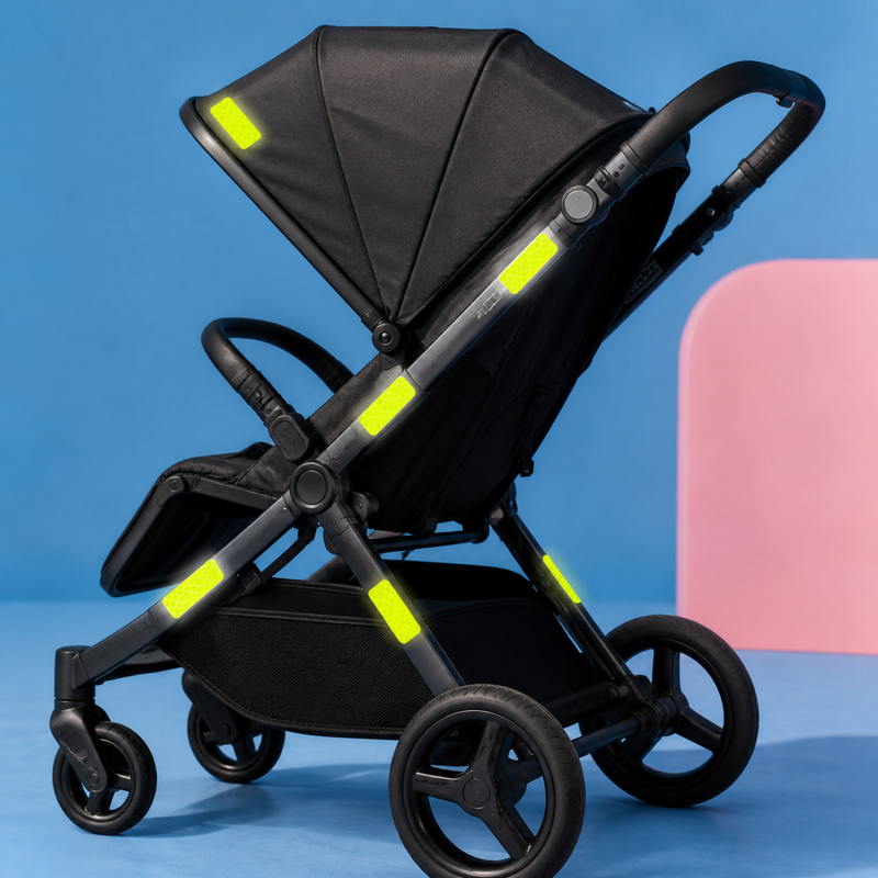 Baby Stroller Reflective Patches – 10 Piece Adhesive Safety Warning Stickers for Night Visibility