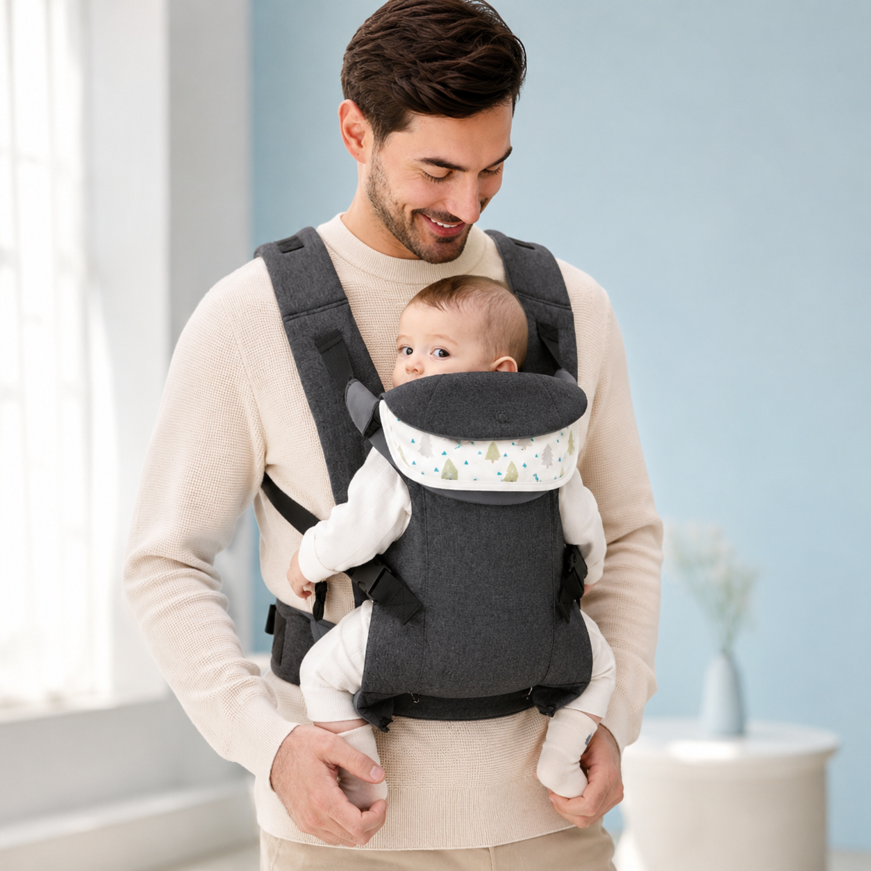 Baby Carrier with Hip Seat – Front Back Carry, Lumbar Support, All Seasons, Newborn to Toddler