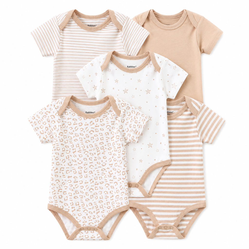 Baby Bodysuit Set – Soft Cotton Short Sleeve Onesies, Unisex Newborn Essentials, 5 Pack