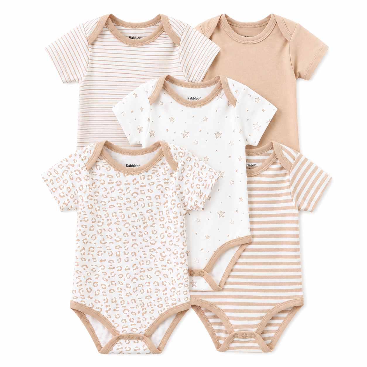 Baby Bodysuit Set – Soft Cotton Short Sleeve Onesies, Unisex Newborn Essentials, 5 Pack