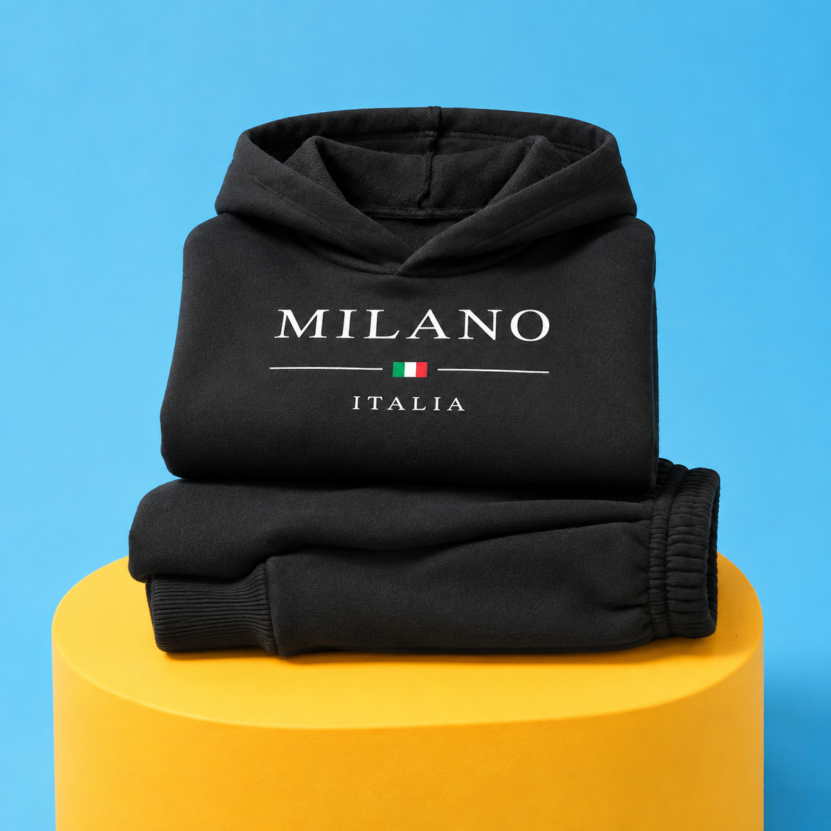 Baby Boy Hooded Fleece Tracksuit – Milano Letter Print Casual Autumn Set for Toddlers