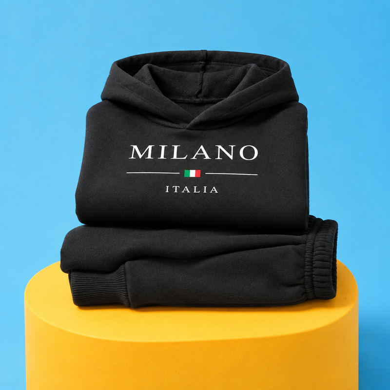 Baby Boy Hooded Fleece Tracksuit – Milano Letter Print Casual Autumn Set for Toddlers