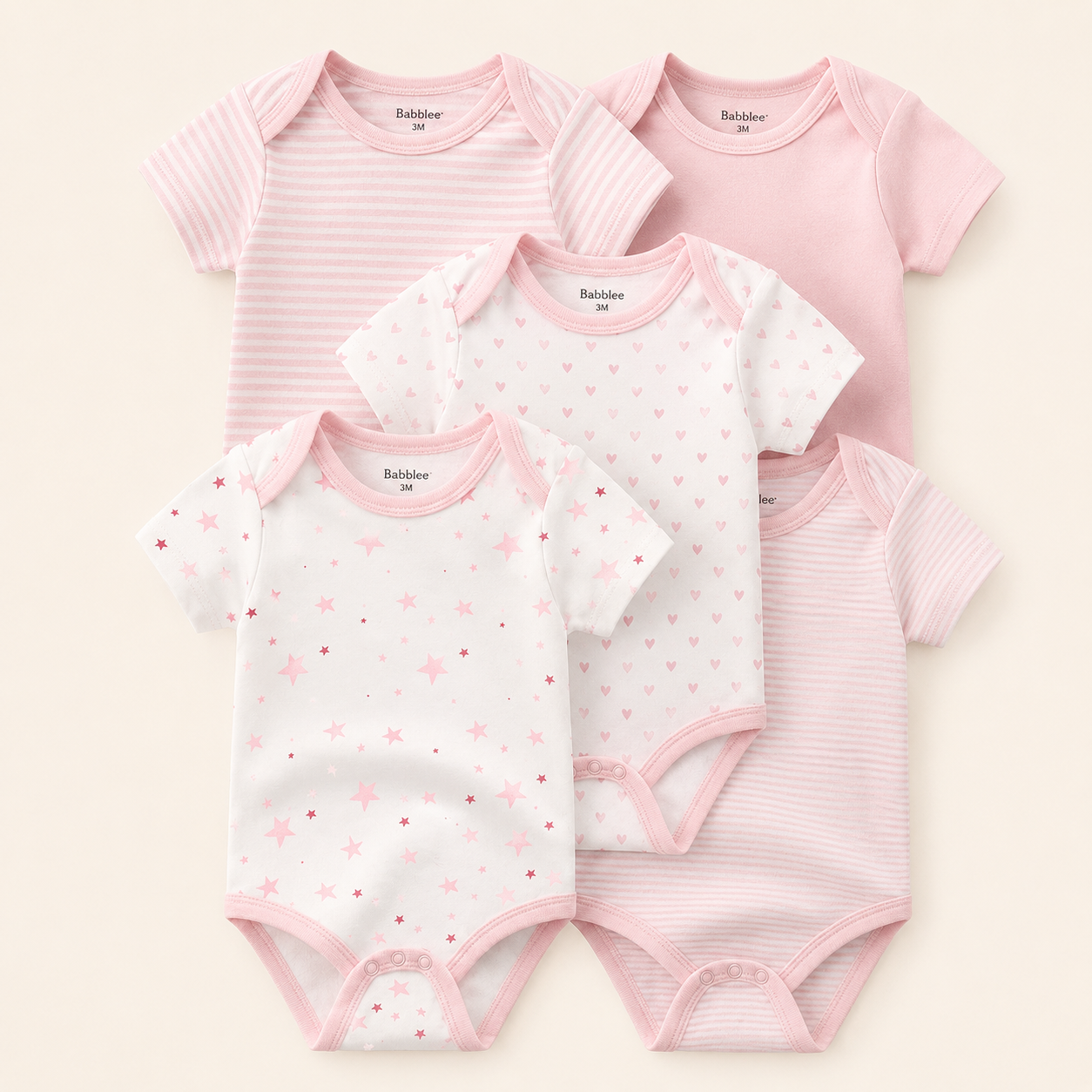 Baby Bodysuit Set – Soft Cotton Short Sleeve Onesies, Unisex Newborn Essentials, 5 Pack