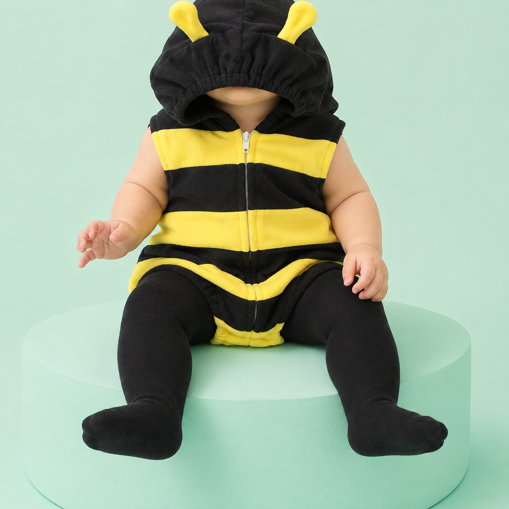 Baby Bee Costume – Hooded Striped Romper with Long Socks, 0-24 Months