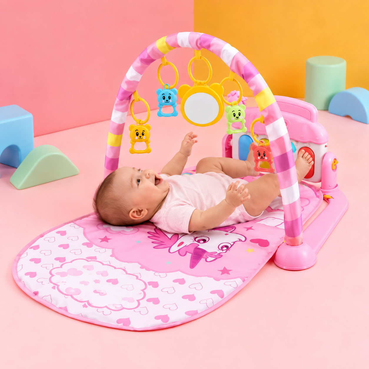 Baby Kick Play Piano Gym – Tummy Time Mat with Music Lights Activity Center Newborn Toy
