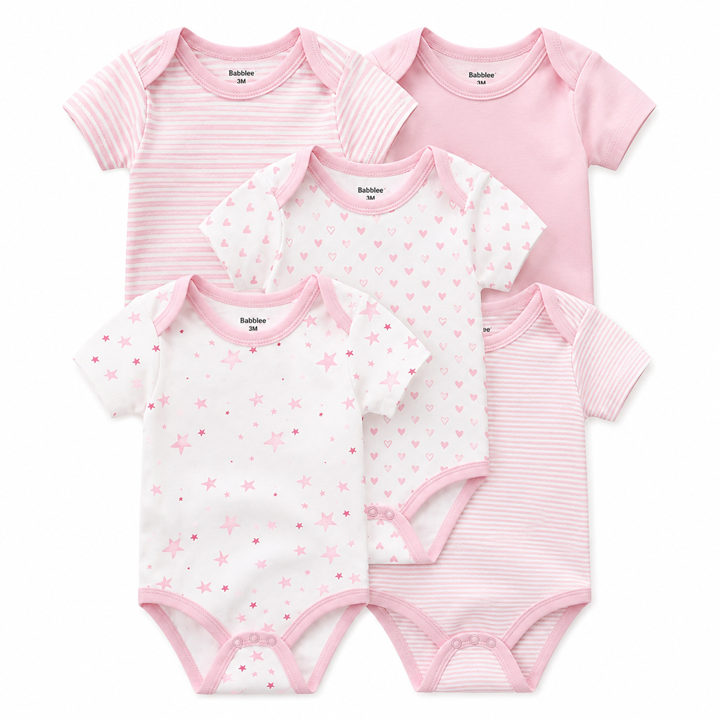 Baby Bodysuit Set – Soft Cotton Short Sleeve Onesies, Unisex Newborn Essentials, 5 Pack