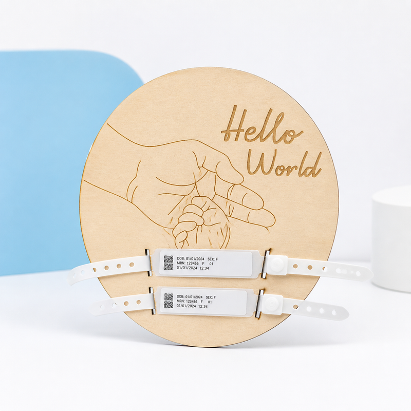Newborn Hospital Bracelet Holder – Engraved Baby Announcement Sign and Keepsake Gift for New Parents