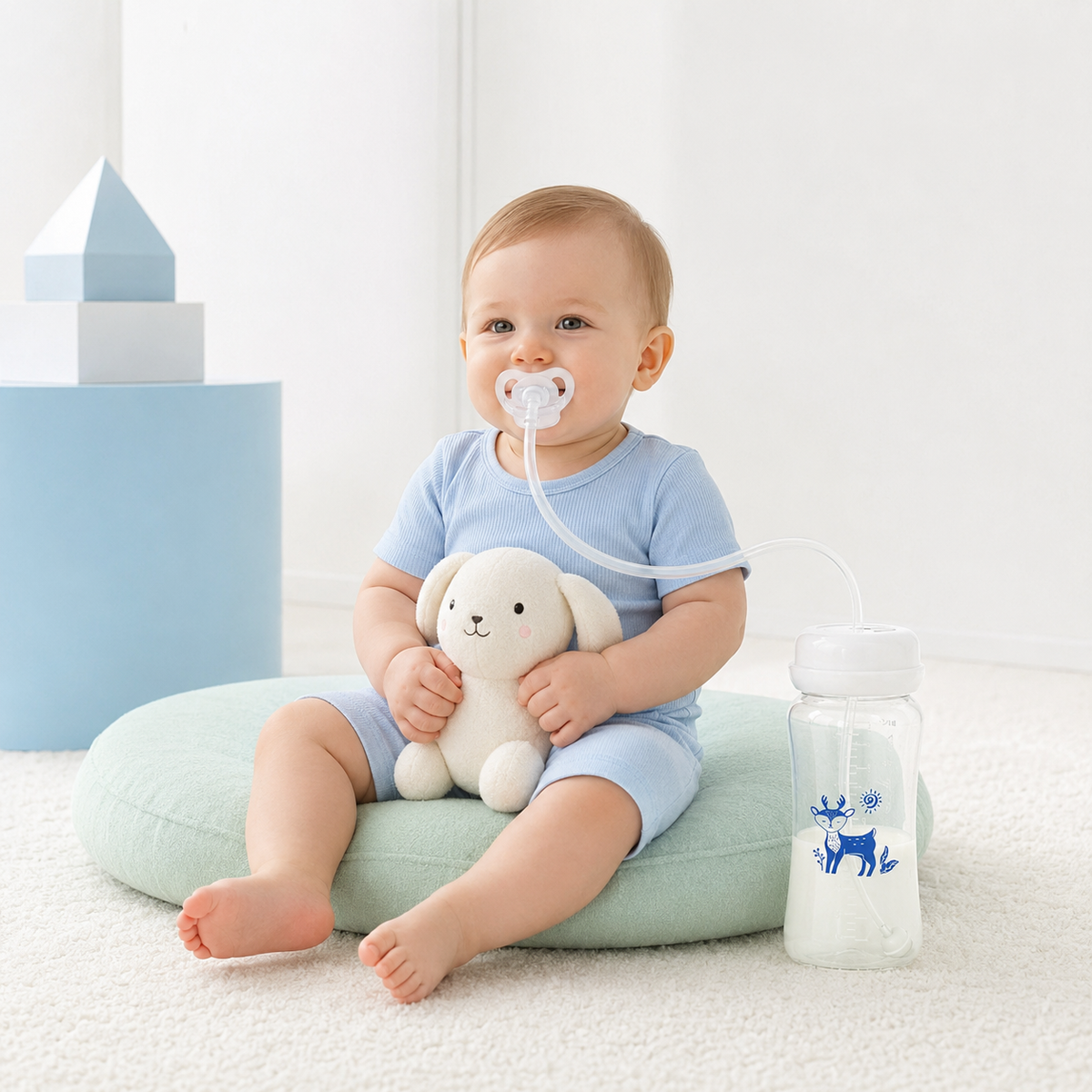 Hands-Free Baby Bottle – 300ml Wide-Neck Feeding Set with Pacifier & Gravity Ball