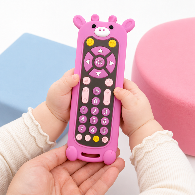 Baby Remote Teether Toy – Silicone Cartoon Design, Gum Soothing Toy for Babies and Toddlers