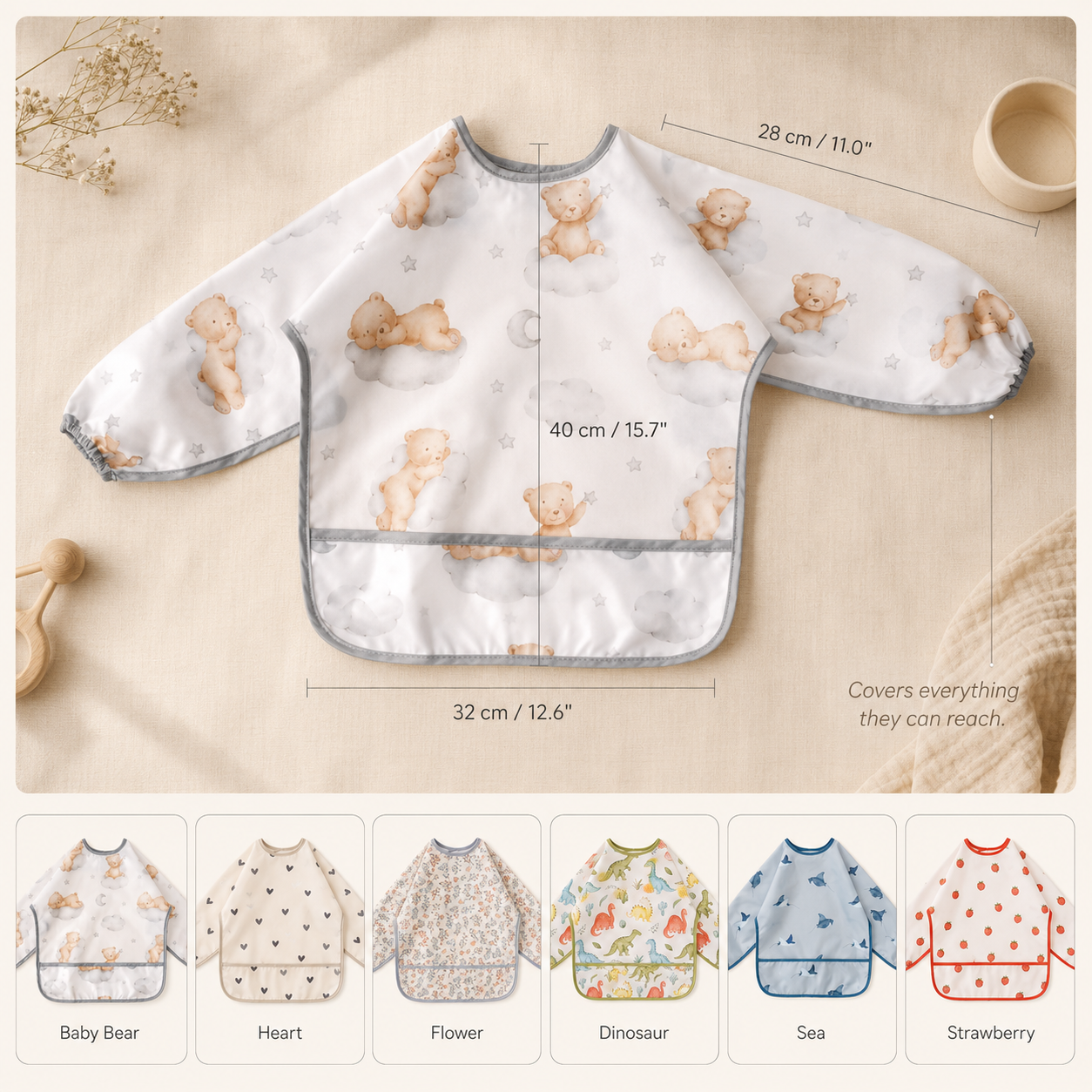 Long-Sleeve Waterproof Feeding Bib – Baby Weaning Smock, Messy Play Cover, Toddler Mealtime Essential
