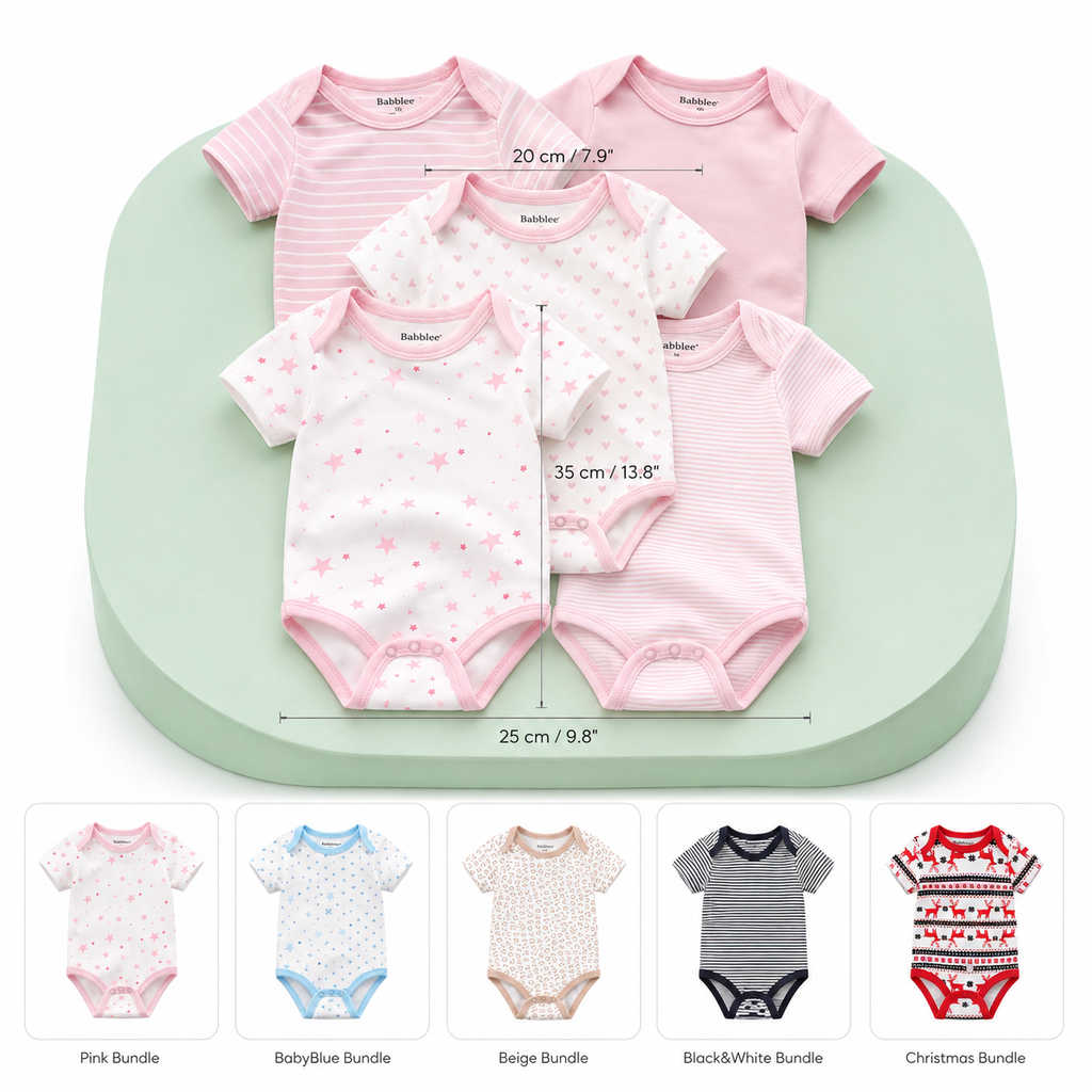 Baby Bodysuit Set – 5 Pack Cotton Short Sleeve Onesies for Newborn to 12M