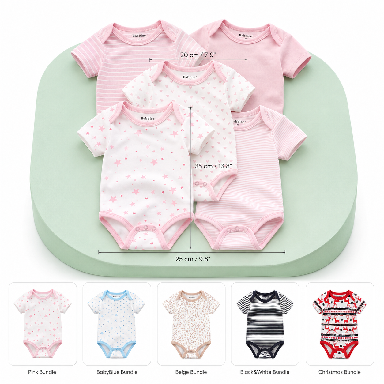 Baby Bodysuit Set – 5 Pack Cotton Short Sleeve Onesies for Newborn to 12M