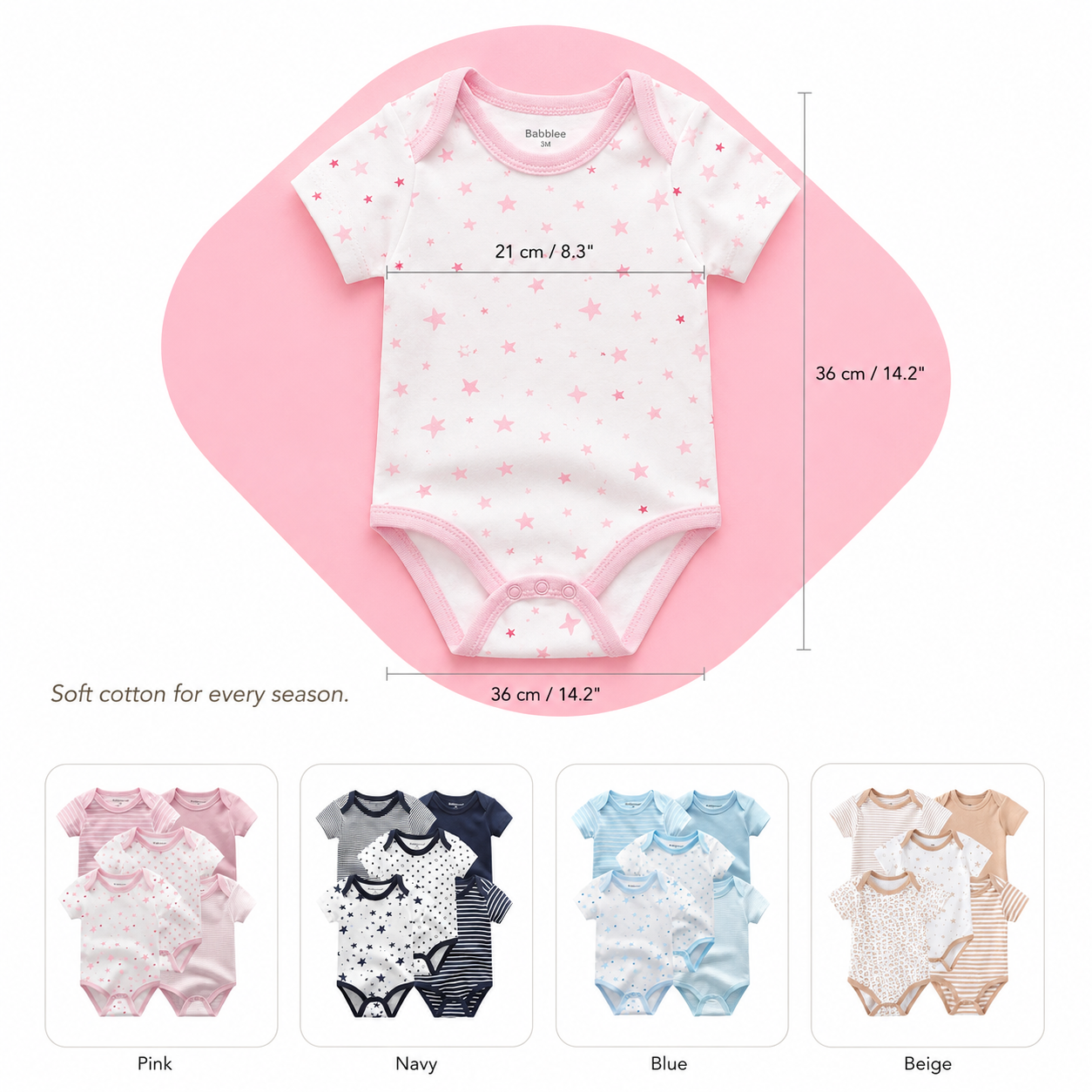 Baby Bodysuit Set – Soft Cotton Short Sleeve Onesies, Unisex Newborn Essentials, 5 Pack