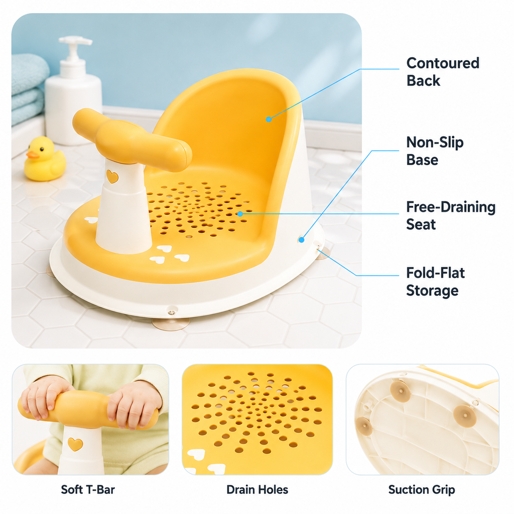 Baby Shower Seat – Portable Bath Support with Non-Slip Base for Newborns