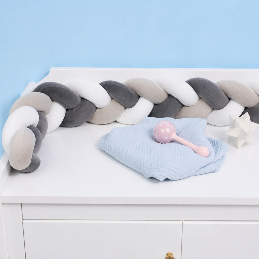 Braided Crib Bumper – Soft Knot Pillow Cushion for Baby Bed, Nursery Decor, Cot Protector