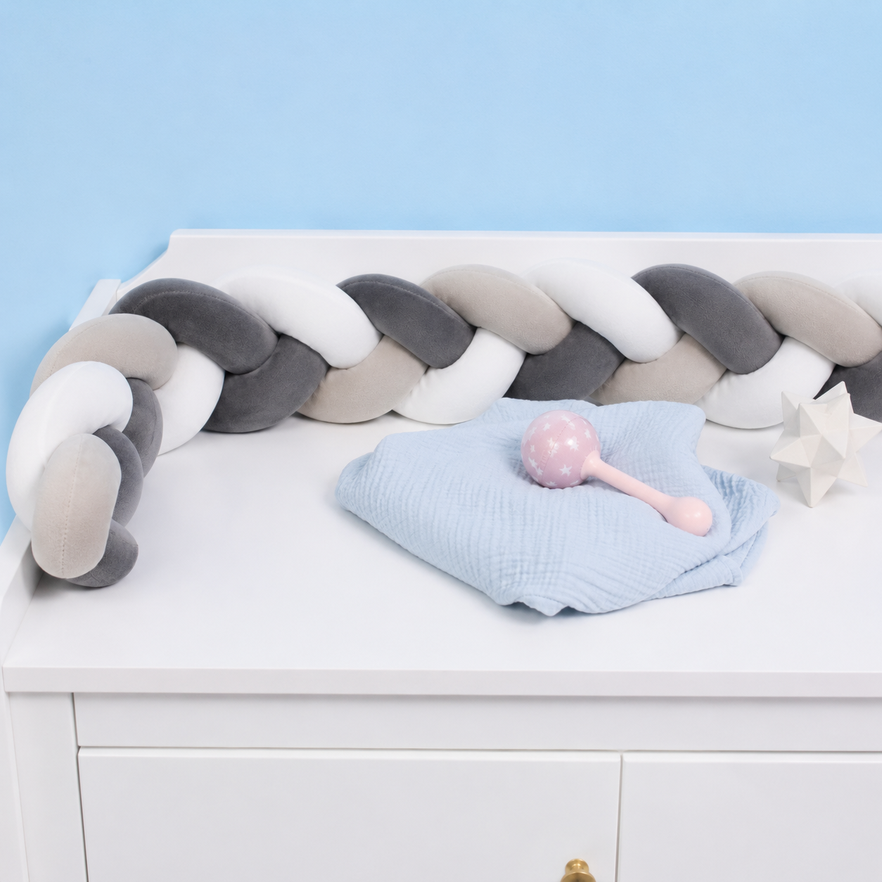 Braided Crib Bumper – Soft Knot Pillow Cushion for Baby Bed, Nursery Decor, Cot Protector