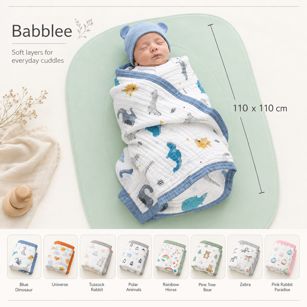Baby Cotton Gauze Blanket – 6 Layer Soft Swaddle Wrap, Breathable Infant Bath Towel