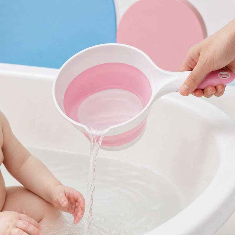 Baby Bath Rinsing Cup – Large Capacity Anti Slip Hangable Shampoo Helper for Mess Free Hair Washing