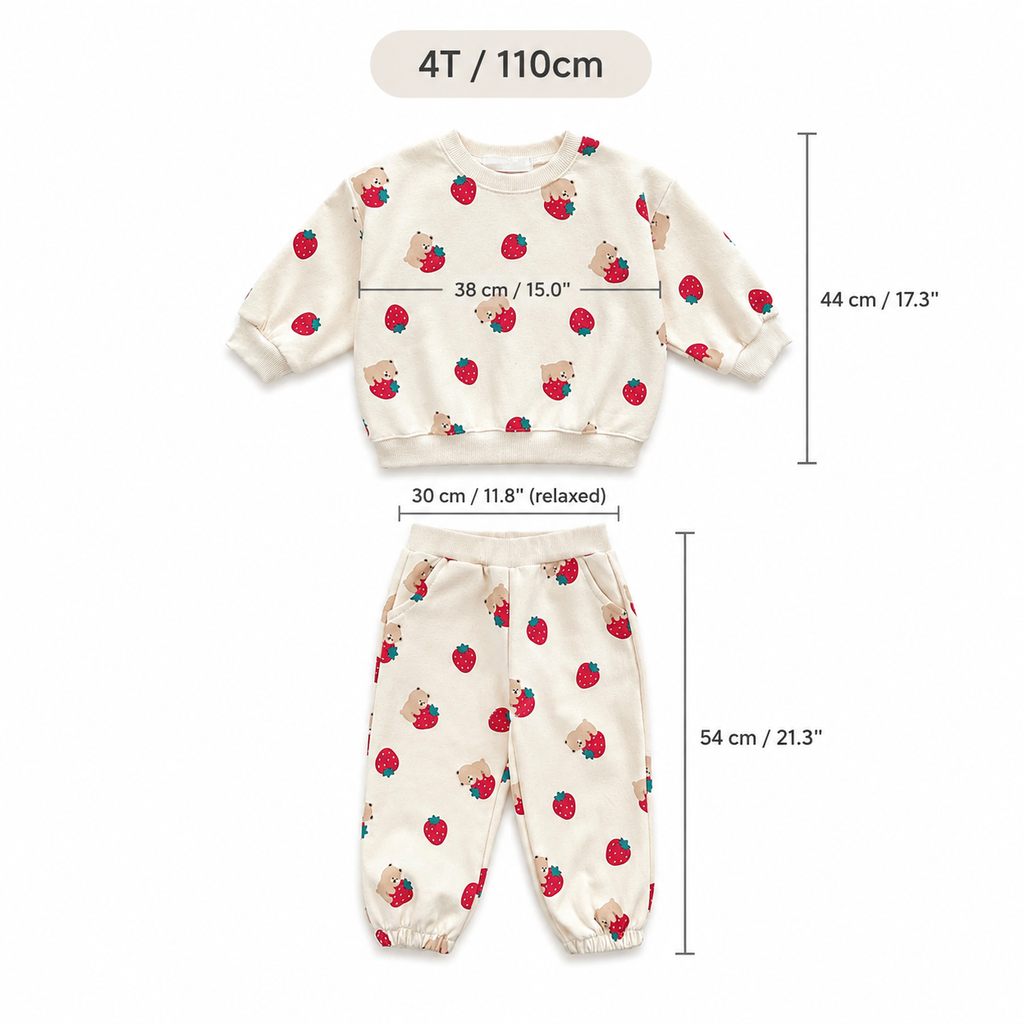 Baby Strawberry Tracksuit – Cotton Pullover & Joggers Set, Loose Fit Toddler Outfit