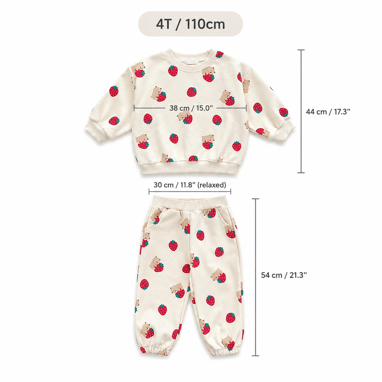 Baby Strawberry Tracksuit – Cotton Pullover & Joggers Set, Loose Fit Toddler Outfit