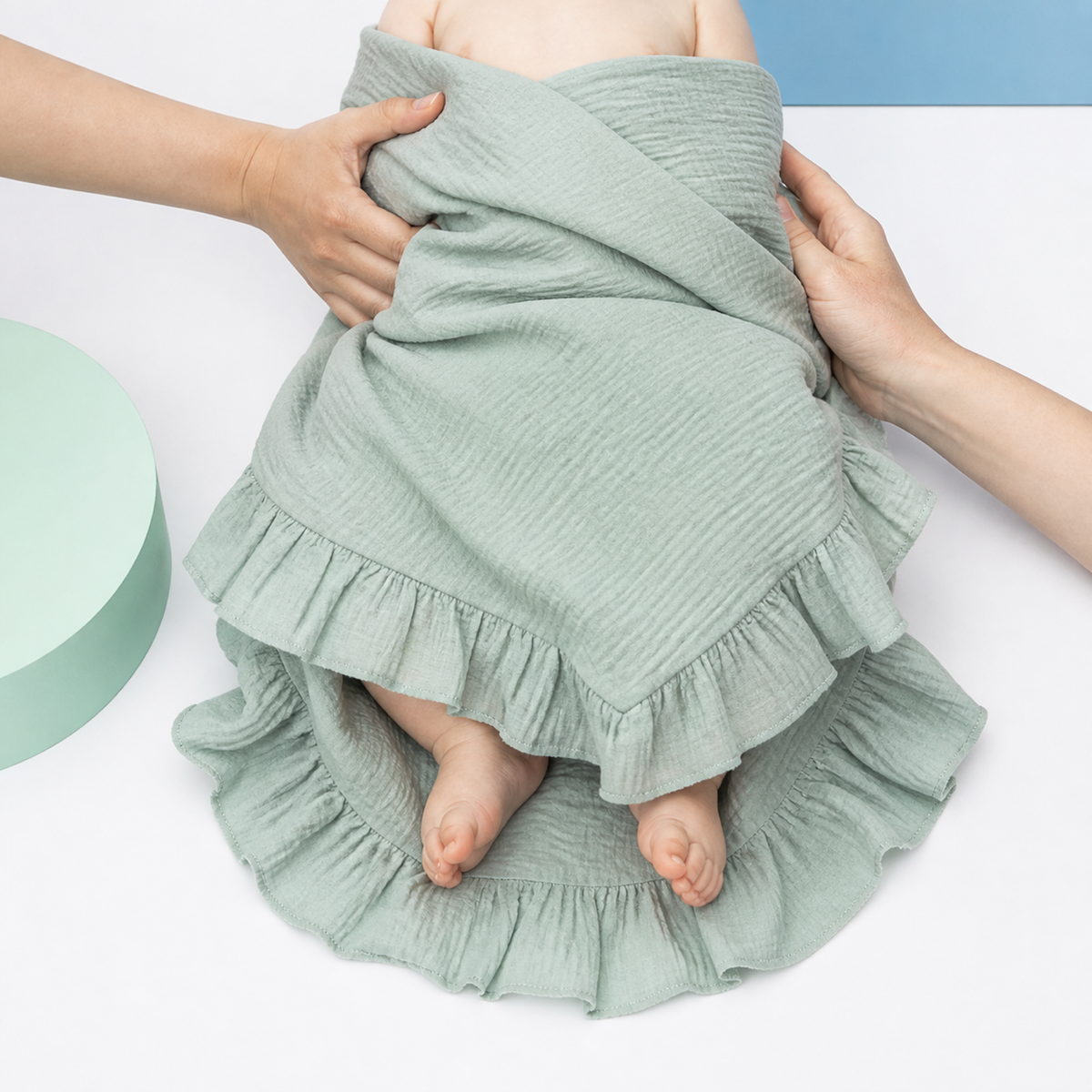 Organic Cotton Baby Swaddle Blanket – Soft Gauze Ruffle Edge, Solid Newborn Wrap for Four Seasons