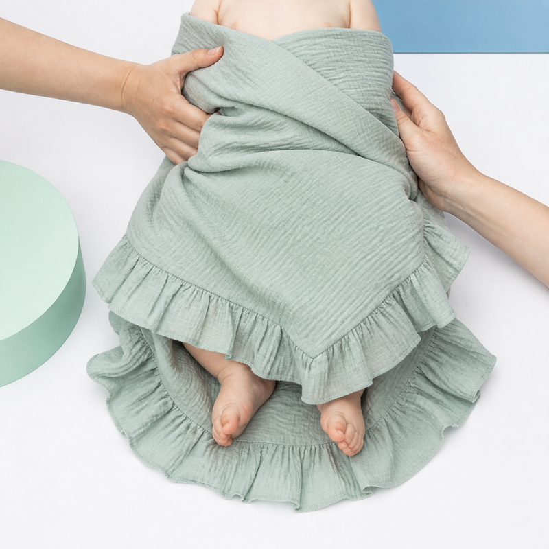 Organic Cotton Baby Swaddle Blanket – Soft Gauze Ruffle Edge, Solid Newborn Wrap for Four Seasons