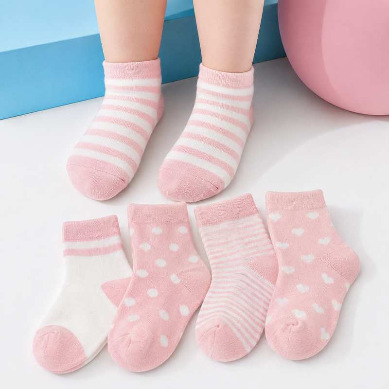 5 Pair Baby Socks – Soft Cotton Blend, Cartoon Patterns, All Season Unisex Socks for Babies and Kids