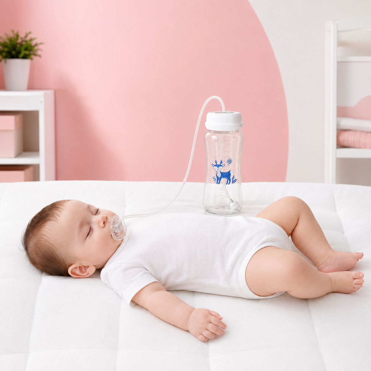 Hands-Free Baby Bottle – 300ml Wide-Neck Feeding Set with Pacifier & Gravity Ball