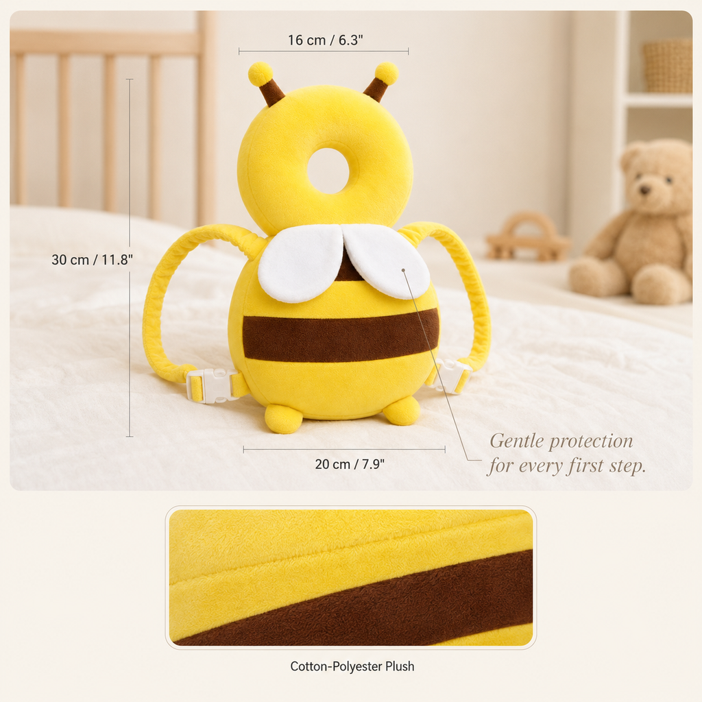 Baby Head Protector Pillow – Bee Backpack Cushion for Walking Falls, Soft Plush Safety Pad