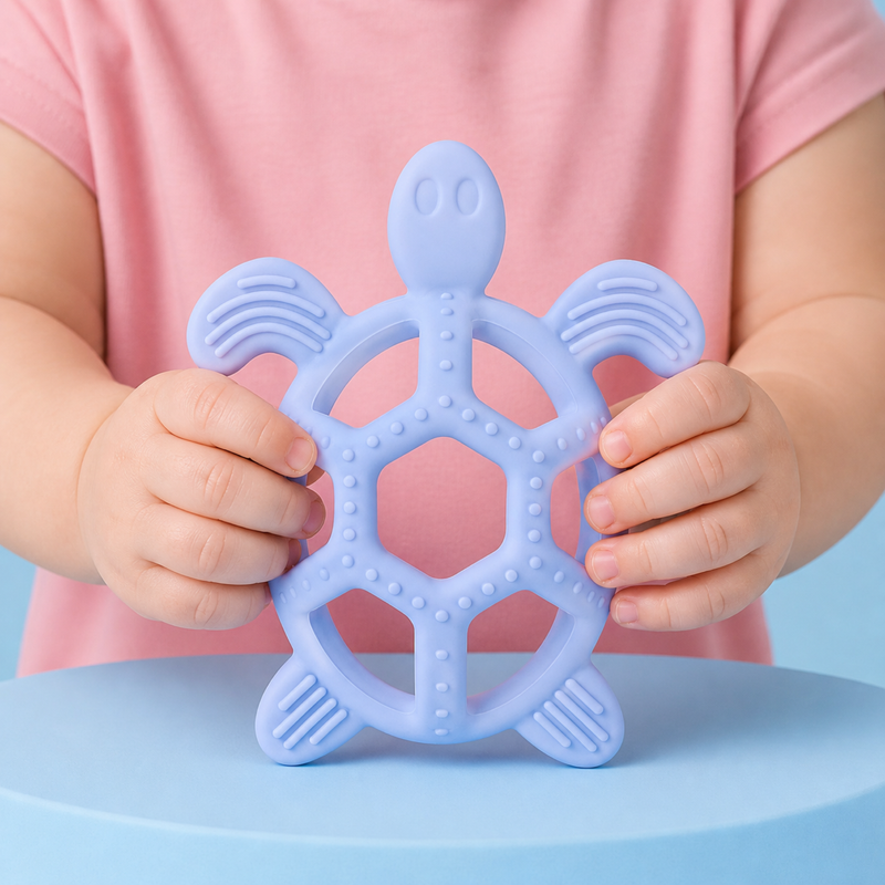 Baby Silicone Turtle Teether – Textured Animal Teething Toy with Easy Grip Open Design for Ages 1–2