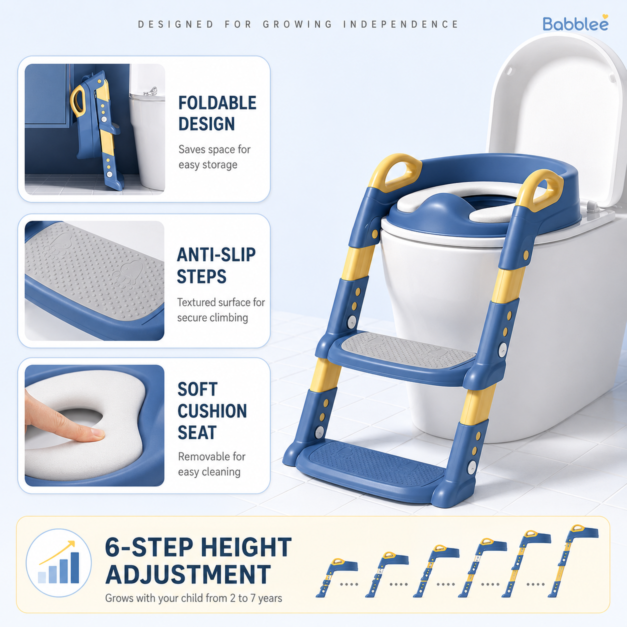 Kids Potty Training Seat with Ladder – Adjustable Foldable Toilet Trainer for Toddlers