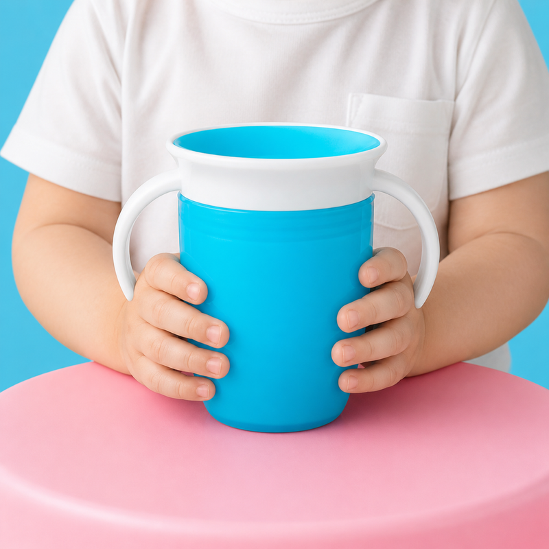 Baby Learning Cup – 360 Degree Turning Design, Two Handles, Leakproof Silicone Drinkware, 240ml