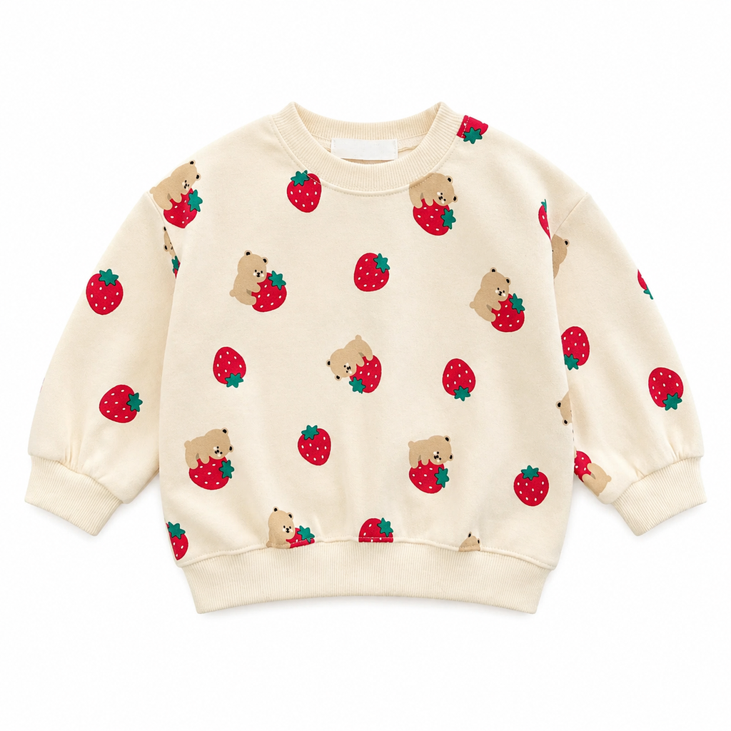 Baby Strawberry Tracksuit – Cotton Pullover & Joggers Set, Loose Fit Toddler Outfit