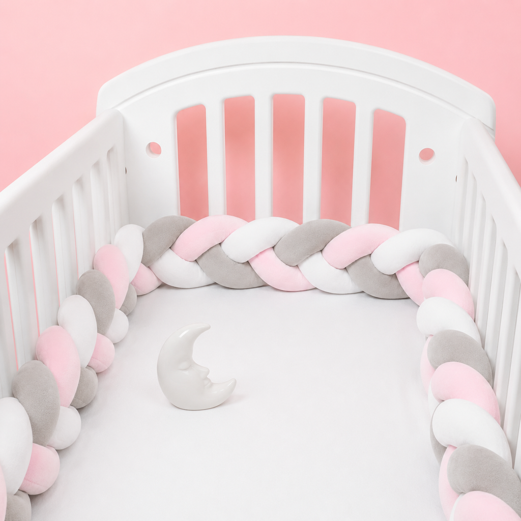 Braided Crib Bumper – Soft Knot Pillow Cushion for Baby Bed, Nursery Decor, Cot Protector