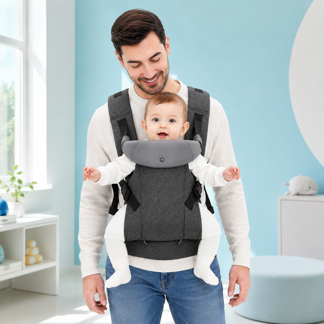 Baby Carrier with Hip Seat – Front Back Carry, Lumbar Support, All Seasons, Newborn to Toddler