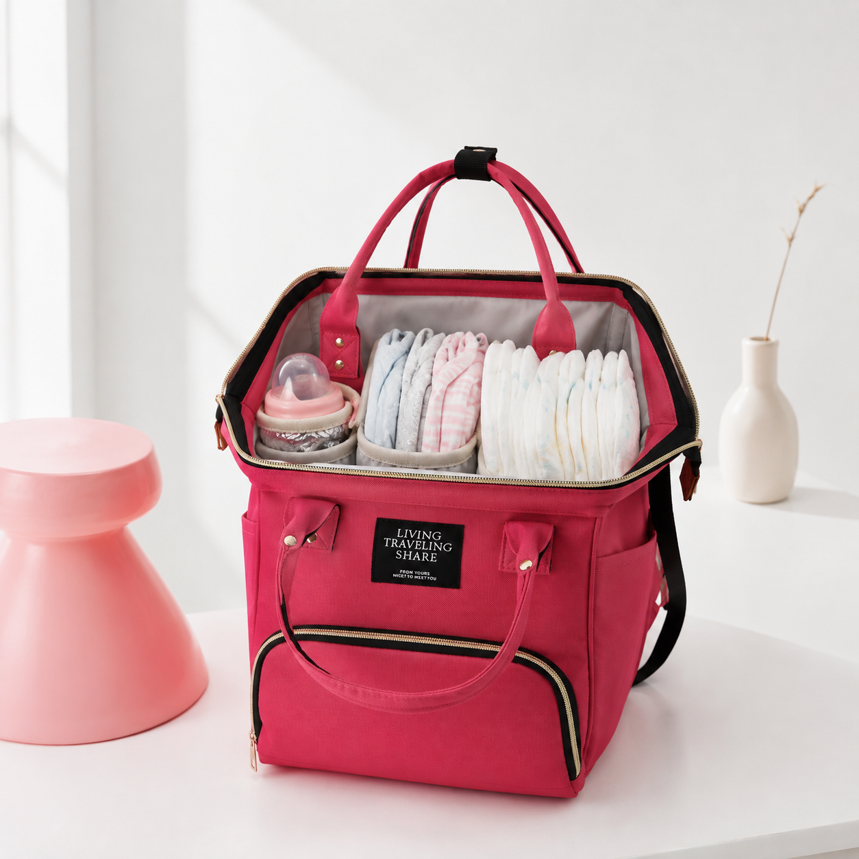 Baby Changing Backpack – Wide Opening, Wipe-Clean Lining, Unisex Nappy Bag with Bottle Holder